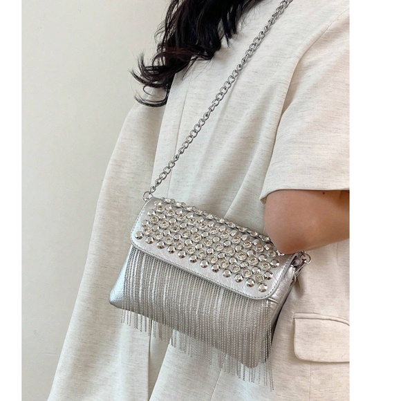 Luxe Vegan Leather Studded Tassel Shoulder Crossbody Bag - Picture 11 of 13